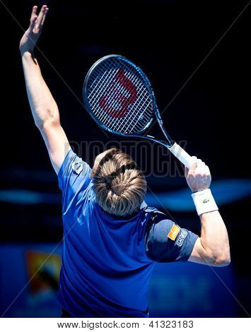 MELBOURNE - 14 gennaio: David Goffin del Belgio nella sua prima sconfitta rotonda a Fernando Verdasco di Spa