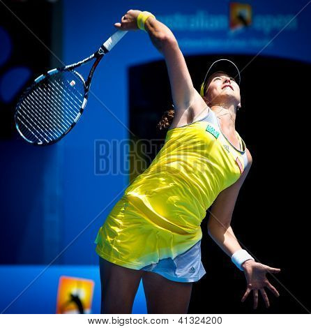 เมลเบิร์น - 17 มกราคม: Garbine Muguruza ของสเปนของเธอสูญเสียรอบสองกับ Serena Williams ของ