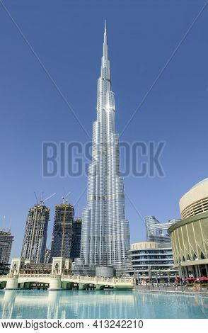 Scenery With Burj Khalifa Building Around The Burj Khalifa Park In Dubai, The Most Populous City In 