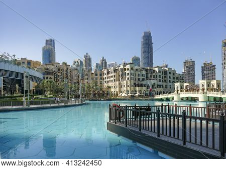 Scenery Around The Burj Khalifa Park In Dubai, The Most Populous City In The United Arab Emirates