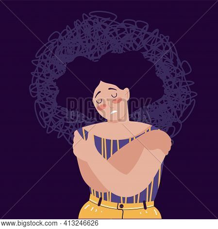 Frustrated Woman With Nervous Problem Feel Anxiety, Confusion, Crisis, Tired. Mental Disorder, Psych