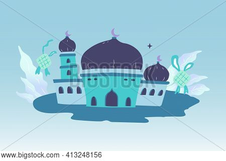 Eid Mubarak Mosque Illustration. Islam Tradition Concept