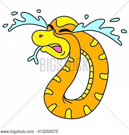 Cute Cartoon Is Cleaning And Throwing Trash In Its Placethe Snake Animal Was Crying With Sadnesscaha