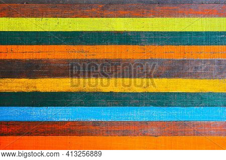 Background Or Wallpaper Of Mulricolored Wooden Table Board Surface. Thin Colorful Rough Boards With 