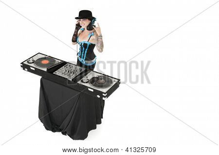 Ženské DJ směřují rock podepsat nad bílým pozadím