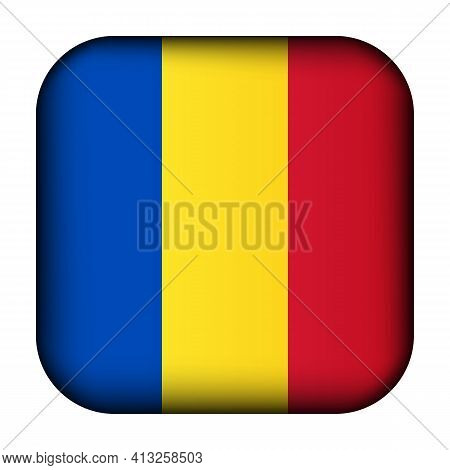 Glass Light Ball With Flag Of Romania. Squared Template Icon. Romanian National Symbol. Glossy Reali