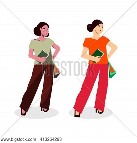 Two Women Cartoon Character Isolated On White Background