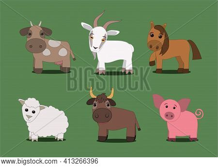 Collection Of Cute And Funny Cartoon Domestic Animals