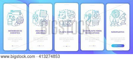 Microplastics Sources And Types Onboarding Mobile App Page Screen With Concepts. Fibers For Clothing