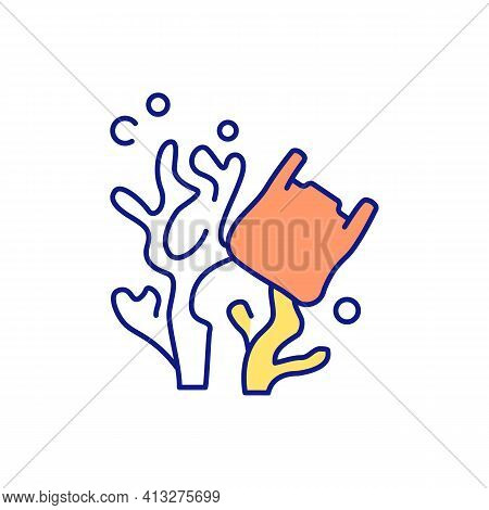 Water Pollution Rgb Color Icon. Plastic Bags On Seaweed. Serious Harm To Nature. Ecological Catastro