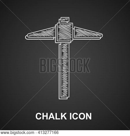 Chalk Pickaxe Icon Isolated On Black Background. Vector