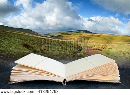 Beautiful Landscape Of Brecon Beacons National Park With Dramatic Sky Coming Out Of Pages Of Concept