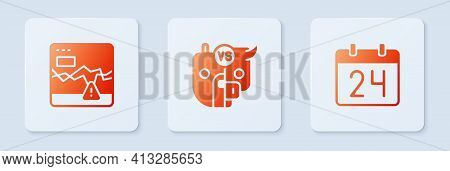 Set Bull And Bear Of Stock Market, Failure Stocks And Calendar. White Square Button. Vector