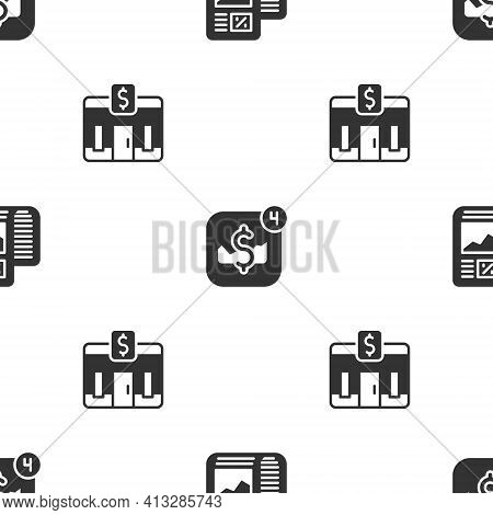 Set Business Finance Report, Mobile Stock Trading And Bank Building On Seamless Pattern. Vector