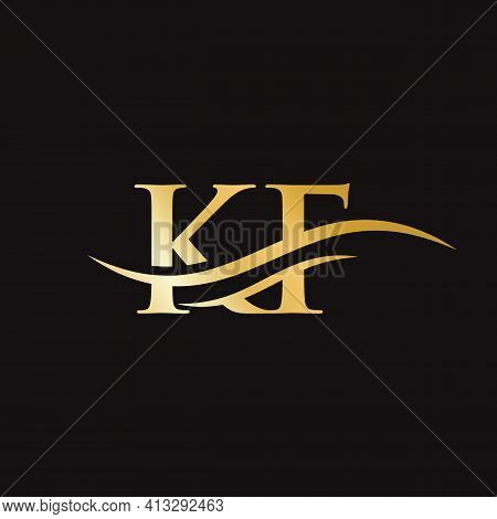 Swoosh Letter Kf Logo Design For Business And Company Identity. Water Wave Kf Logo With Modern Trend