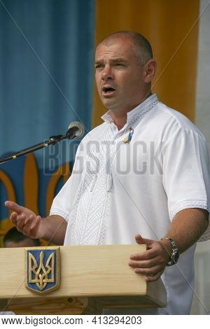 Lutsk, Ukraine - August 24 2012: People's Deputy Of Ukraine Ihor Palytsia Delivers A Speech During T