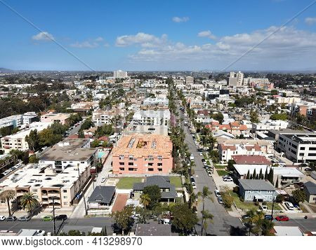 Aerial View Above Hillcrest Neighborhood In San Diego, California. Usa
