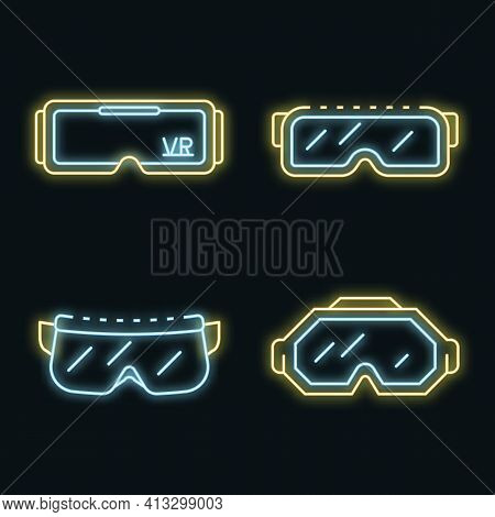 Goggles Icon Set. Outline Set Of Goggles Vector Icons Neon Color On Black