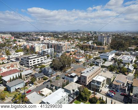 Aerial View Above Hillcrest Neighborhood In San Diego, California. Usa