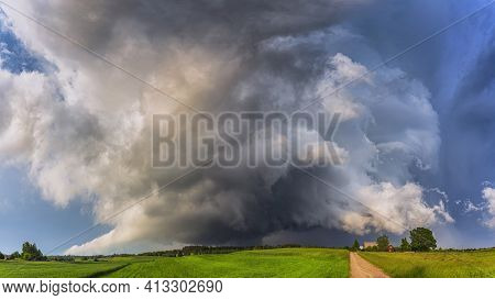 Supercell Storm Clouds With Hail And Intence Winds