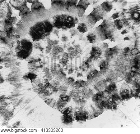 Tie Dye Fabric. Black Artistic Shirt. Abstract Psychedelic Kaleidoscope. Tye Dye Spiral Pattern. Bat