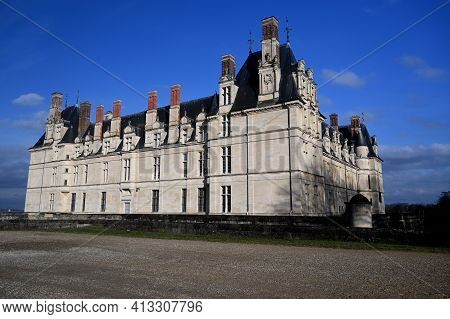 Ecouen, France - February 20 2021 : Historical Chateau In City Of Ecouen, North Of Paris, France