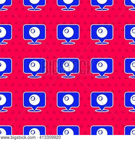Blue Map Pointer With Billiard Pool Snooker Ball With Number 8 Icon Isolated Seamless Pattern On Red
