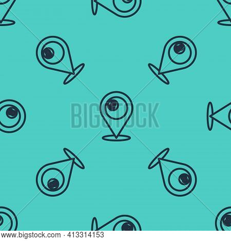 Black Line Map Pointer With Billiard Pool Snooker Ball With Number 8 Icon Isolated Seamless Pattern 