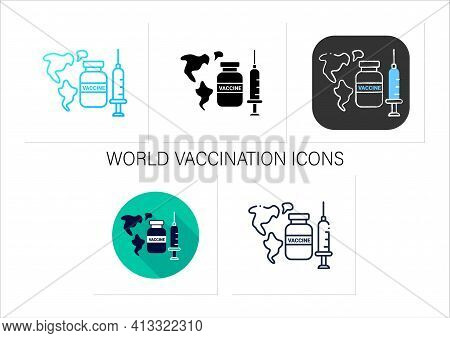 World Vaccination Icons Set. Health Care, Worldwide Vaccination. Necessarily Fight Against Covid19.c