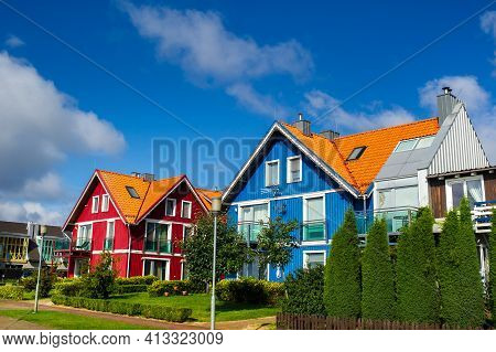 August 17, 2017 Pervalka Village, Lithuania, Old Lithuanian Traditional Wooden House In The Village