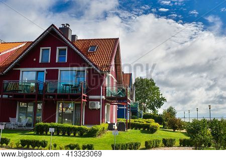 August 17, 2017 Pervalka Village, Lithuania, Old Lithuanian Traditional Wooden House In The Village