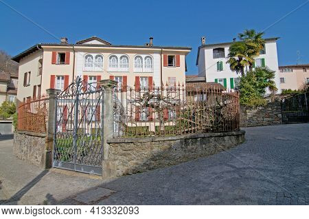Beautiful View Of Old Buildings In The Village Center Of Muzzano Located In The Lugano Region In Swi