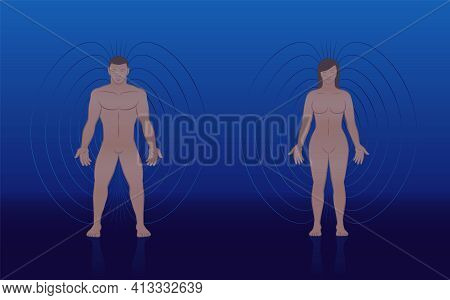 Human Magnetic Field Of Male And Female Body With Lines And Aura Like Energy Pattern Around A Couple