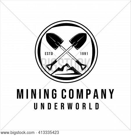 Shovel Or Trowel Logo Vintage Vector Illustration Design. Mining Tech Equipment Traditional Logo Con