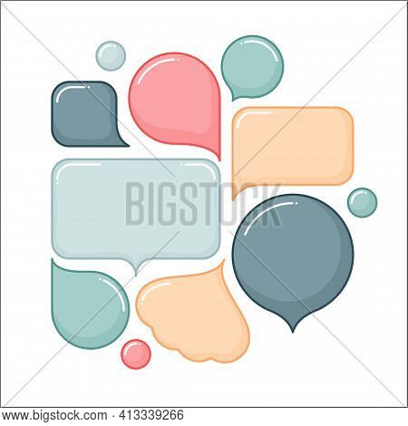 Set Different Hand-drawn Speech Volume Bubble. Talk Chat Speak Message. Empty Blank Comment. Vector 