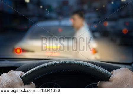 Car Emergency Brake Saved A Life Pesdestrian Runs Across Street.