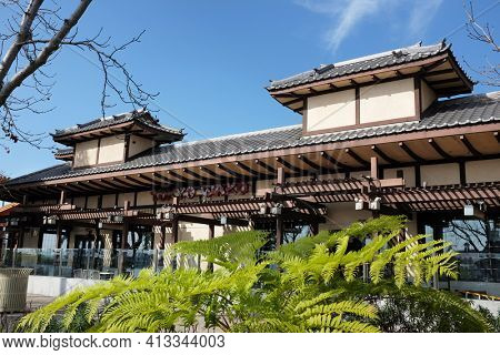 LONG BEACH, CALIFORNIA - JAN 30, 2019: Tokyo Wako Restaurant at Shoreline Village, a local Japanese chain featuring sushi and steaks grilled tableside.