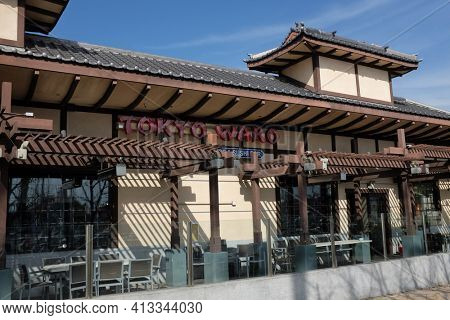 LONG BEACH, CALIFORNIA - JAN 30, 2019: Tokyo Wako Restaurant at Shoreline Village, a local Japanese chain featuring sushi and steaks grilled tableside.
