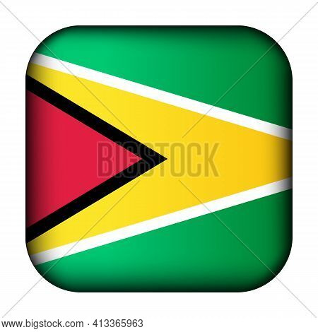 Glass Light Ball With Flag Of Guyana. Squared Template Icon. National Symbol. Glossy Realistic Cube,