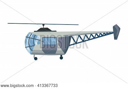 Helicopter Cartoon Aviation. Avia Transportation With Propeller Isolated On White. Vector Copter Air