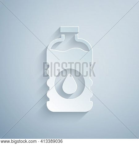 Paper Cut Bottle Of Water Icon Isolated On Grey Background. Soda Aqua Drink Sign. Paper Art Style. V