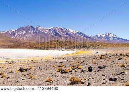 Laguna Hedionda Landscape,bolivia. Beautiful Bolivian Panorama. Blue Water Lagoon
