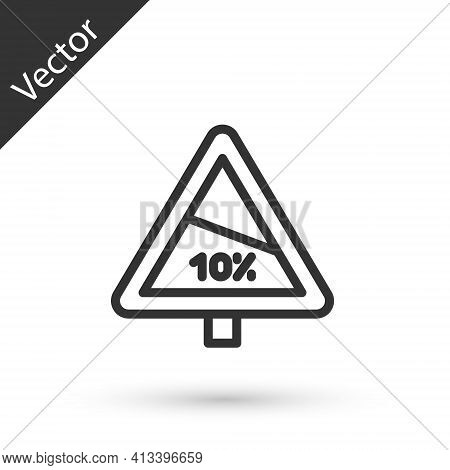 Grey Line Steep Ascent And Steep Descent Warning Road Icon Isolated On White Background. Traffic Rul