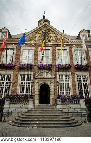 Hasselt, Flanders, Belgium - July 17 2020 : Frontal View On The Old City Hall Of Hasselt At Groenple