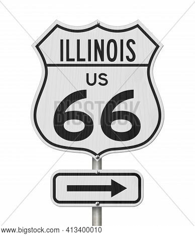 Illinois Us Route 66 Road Trip Usa Highway Road Sign Sign Isolated Over White 3d Illustration