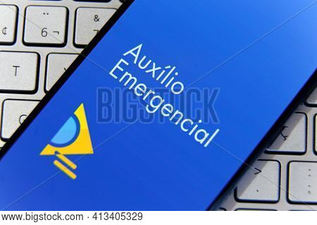Minas Gerais, Brazil - March 20, 2021: Screen Of The Auxilio Emergencial Application Of The Federal 