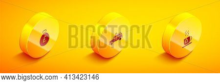 Set Isometric Money Bag With Pound, Taxi Car And Cup Of Tea Tea Icon. Vector