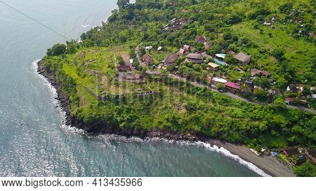 View Overlooking Sunset Point In Jemeluk Beach In Bali, Indonesia. Amed Beach And Jukung Boats On Su