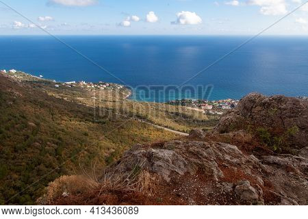 View Of The City Of Foros And The Black Sea In Summer From The Observation Deck Of The Foros Church.