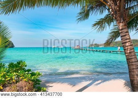 Koh Kood Island Is Emerald Green Sea In The Clear Blue Sky During The Day Time. Koh Kood, Trat Provi